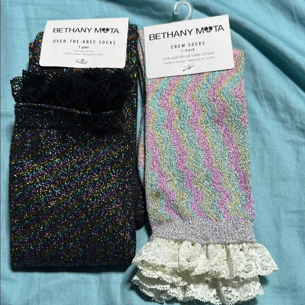 Bethany Mota Glitter Black and Pastel Zigzag Socks